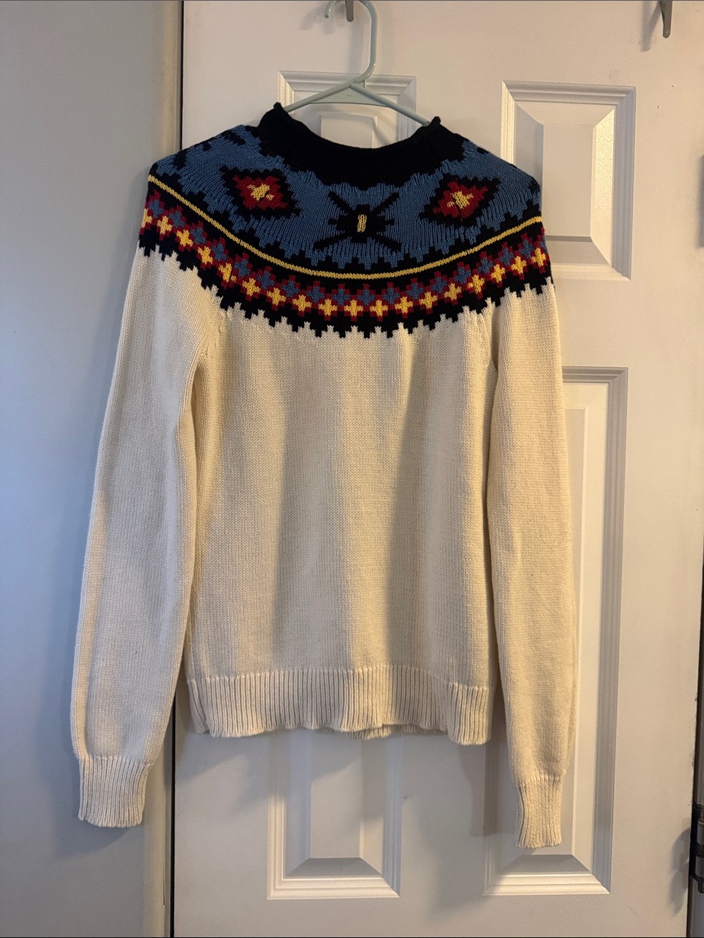 Chaps Roll Neck Cream Fair Isle Yoke Sweater